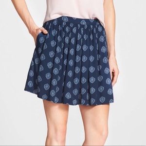 Lucky Brand Wood Stamp Print Flirty Blue Mini Skirt Size Large